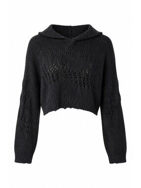 Zara Black Distressed Cropped Hooded Sweater Size M Grunge Y2K